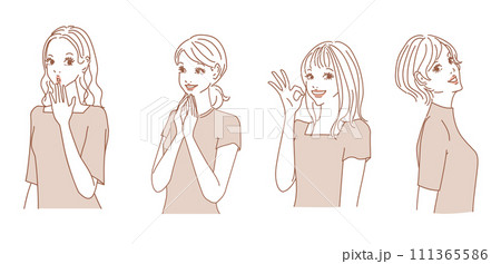 色々な表情のオシャレな女性上半身 色々な表情のオシャレな女性上半身 111365586