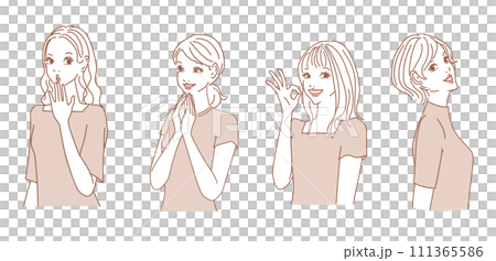 色々な表情のオシャレな女性上半身 色々な表情のオシャレな女性上半身 111365586