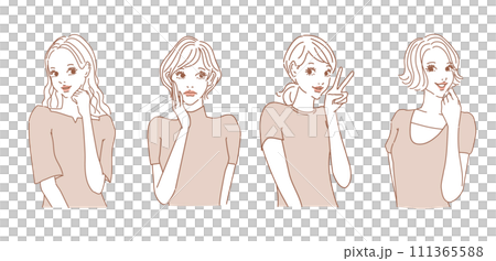 時尚女性上半身有各種表情 111365588