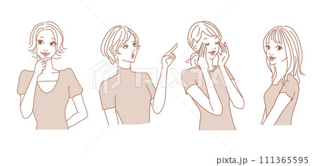 色々な表情のオシャレな女性上半身 色々な表情のオシャレな女性上半身 111365595