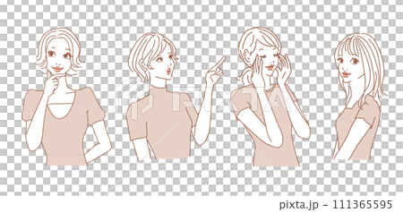 色々な表情のオシャレな女性上半身 色々な表情のオシャレな女性上半身 111365595