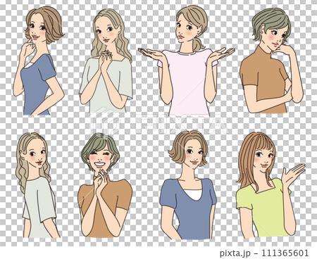 Stylish female upper body with various expressions Stylish female upper body with various expressions 111365601