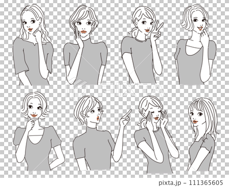 Stylish female upper body with various expressions Stylish female upper body with various expressions 111365605