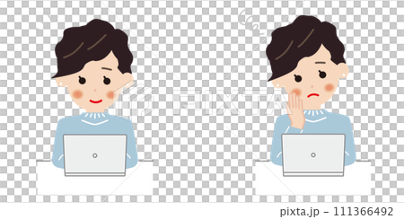 A woman who operates a computer 111366492