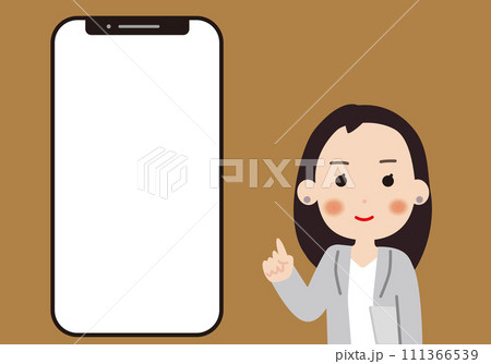 スマートフォンの画面を指差しをして説明をするビジネウーマン スマートフォンの画面を指差しをして説明をするビジネウーマン 111366539