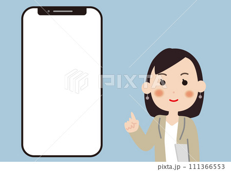 スマートフォンの画面を指差しをして説明をするビジネウーマン スマートフォンの画面を指差しをして説明をするビジネウーマン 111366553