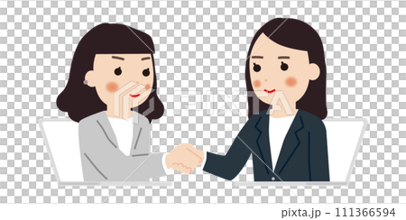 オンライン上で取引先と握手をするビジネスパーソン オンライン上で取引先と握手をするビジネスパーソン 111366594