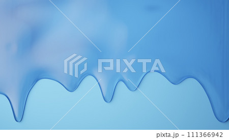 水色背景にとろみのある液体が垂れる背景素材。ジェル。3D（横長） 111366942