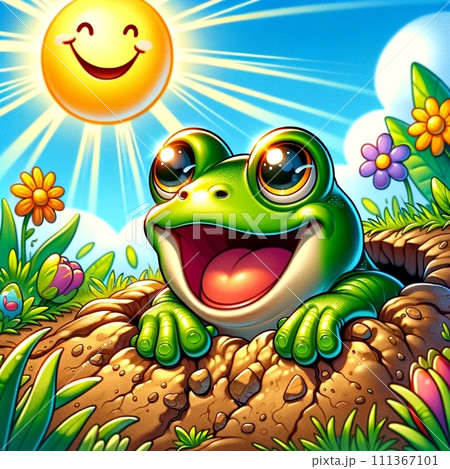 土から顔を出し、暖かくなった春の日差しを受けて満足している様子の