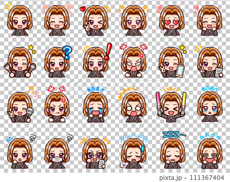 Cute OL female chibi character illustration material set 3 wearing a black suit 111367404