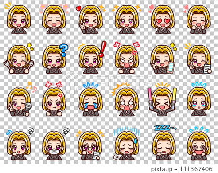Cute OL female chibi character illustration material set 4 wearing a black suit Cute OL female chibi character illustration material set 4 wearing a black suit 111367406