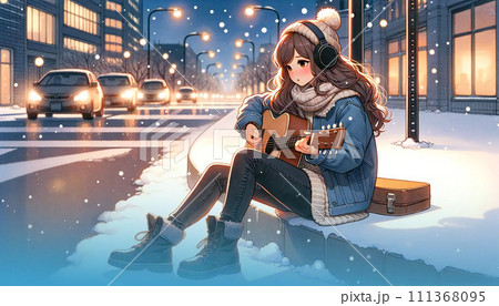 ギターを弾く少女 111368095