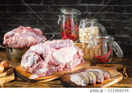raw beef steak on a black background 111368234