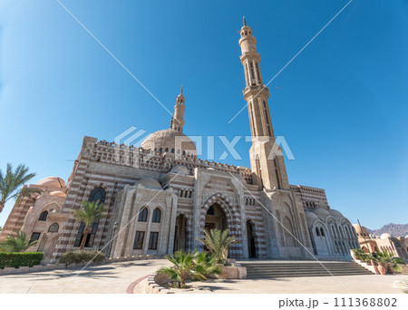 Beautiful Al Mustafa Mosque in Old Town of Sharm El Sheikh in Egypt, at sunset 111368802