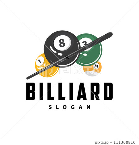 Billiard Logo Minimalist Design Ball and Stick Symbol Illustration Template 111368910