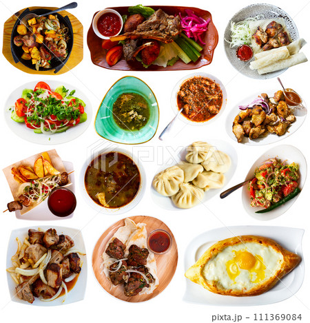 Set of Georgian dishes isolated on white 111369084
