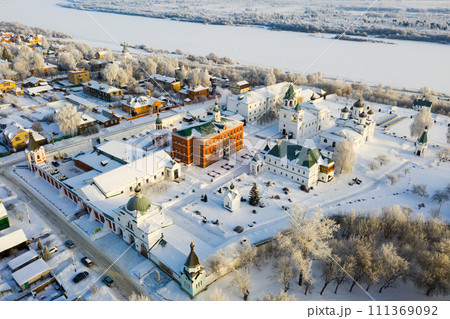 Winter aerial view of Murom cityscape and Orthodox Transfiguration Monastery Winter aerial view of Murom cityscape and Orthodox Transfiguration Monastery 111369092