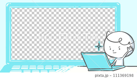 [可在部落格上使用的引人注目] 白人向筆記型電腦螢幕舉手 04 111369198