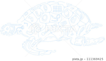 turtle and trash, undersea 111369425