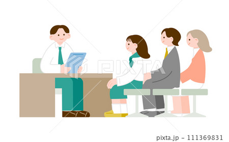 先生と生徒と両親の三者面談のイラスト素材 先生と生徒と両親の三者面談のイラスト素材 111369831