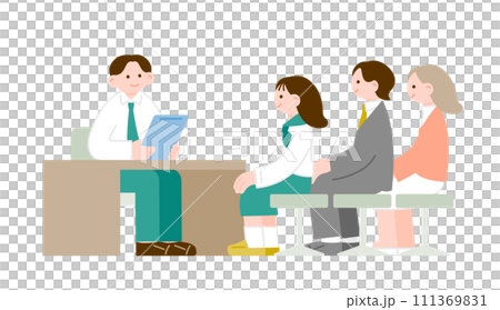 先生と生徒と両親の三者面談のイラスト素材 先生と生徒と両親の三者面談のイラスト素材 111369831
