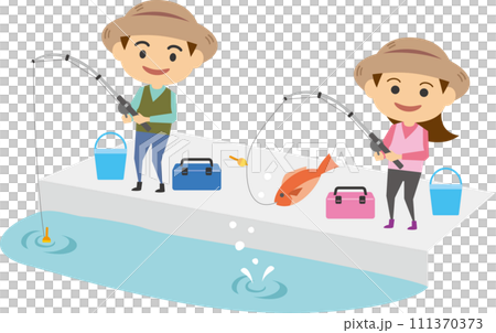 釣りをする男性と女性のイメージイラスト 釣りをする男性と女性のイメージイラスト 111370373