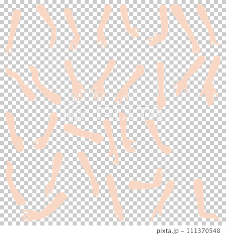 Hand model illustration collection 06. A set of illustrations of women in various poses from fingertips to elbows. 111370548