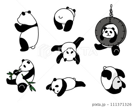 手描きのパンダイラストセット 111371326