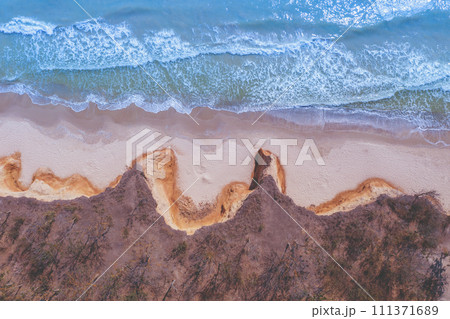Seascape in autumn. Top view of sea and clay steep coast. Ukraine, Europe Seascape in autumn. Top view of sea and clay steep coast. Ukraine, Europe 111371689