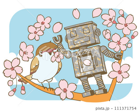 春の桜の花と庭ロボット 111371754
