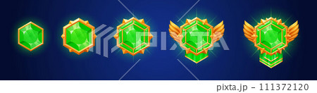 Golden badge with diamond for game ui level rank 111372120