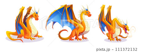 Set of fantasy dragon characters isolated on white Set of fantasy dragon characters isolated on white 111372132