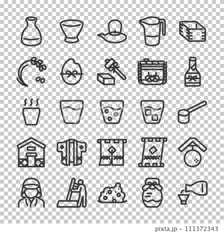 Sake brewery icon set 111372343