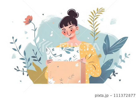 cute little girl open gift box on a white background cute little girl open gift box on a white background 111372877