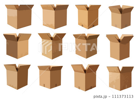 Opened cardboard box vector set isolated on white background 111373113
