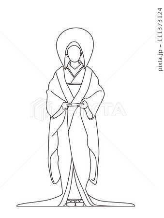 白無垢の花嫁の線画 111373124