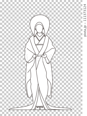 白無垢の花嫁の線画 111373124