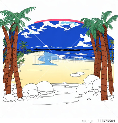 AIで生成したヤシの木と波打ち際のイラスト AIで生成したヤシの木と波打ち際のイラスト 111373504