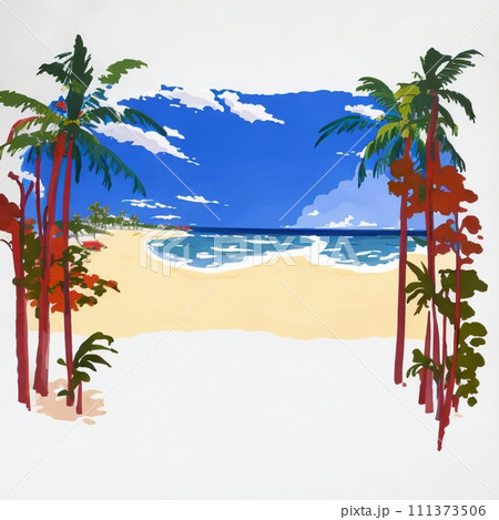 AIで生成したヤシの木と海のある風景 AIで生成したヤシの木と海のある風景 111373506