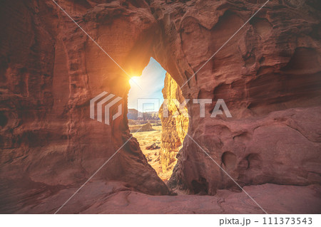 Arch in the rock. Desert nature landscape. Timna park. Israel 111373543