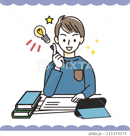 閃いて勉強していた問題が解けた男子学生 閃いて勉強していた問題が解けた男子学生 111374273