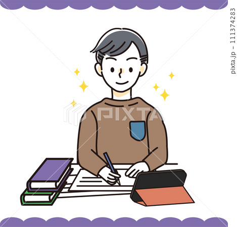 やる気が出て勉強がサクサク進む男子学生 やる気が出て勉強がサクサク進む男子学生 111374283