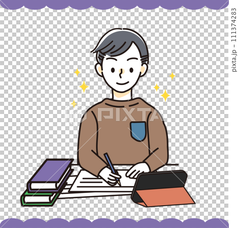 やる気が出て勉強がサクサク進む男子学生 やる気が出て勉強がサクサク進む男子学生 111374283