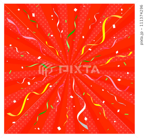 リボンと紙吹雪が舞うサンバースト背景 111374296