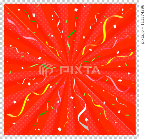 リボンと紙吹雪が舞うサンバースト背景 111374296