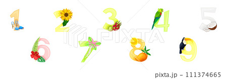 Bright Summer Number with Sunny Season Attributes Vector Set Bright Summer Number with Sunny Season Attributes Vector Set 111374665