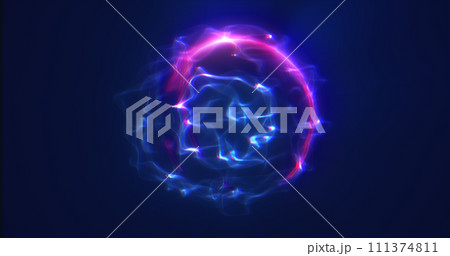 Blue purple energy sphere digital hi-tech ball futuristic magic plasma circle glowing bright force field abstract background 111374811