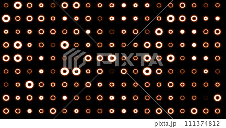 Abstract background of bright orange yellow glowing light bulbs from circles and dots of energy magic disco wall Abstract background of bright orange yellow glowing light bulbs from circles and dots of energy magic disco wall 111374812