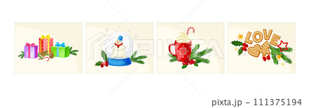 Merry Christmas Card with Festive Object Vector Set Merry Christmas Card with Festive Object Vector Set 111375194