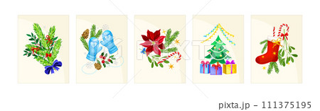Merry Christmas Card with Festive Object Vector Set Merry Christmas Card with Festive Object Vector Set 111375195